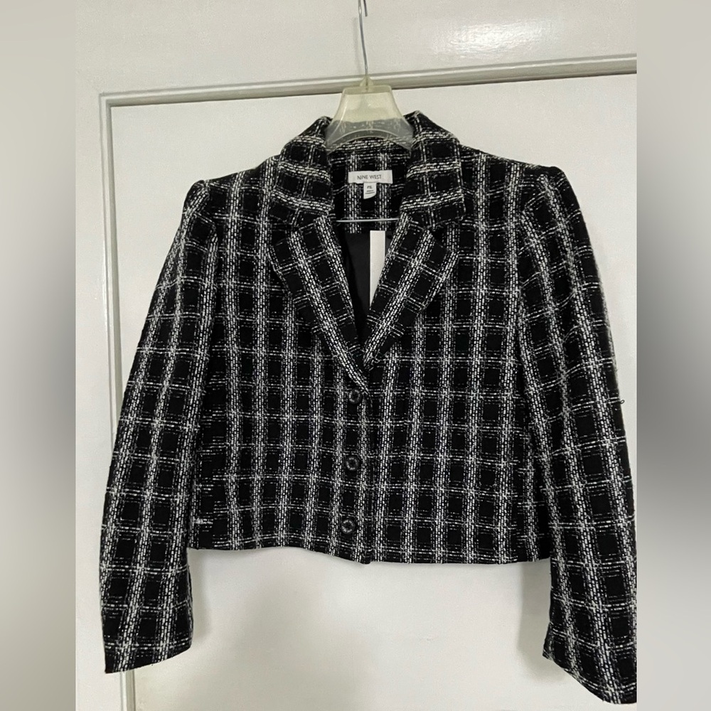 NWT Nine West Black / Silver Short Blazer Button Up Ladies Sz PXL MSRP $…